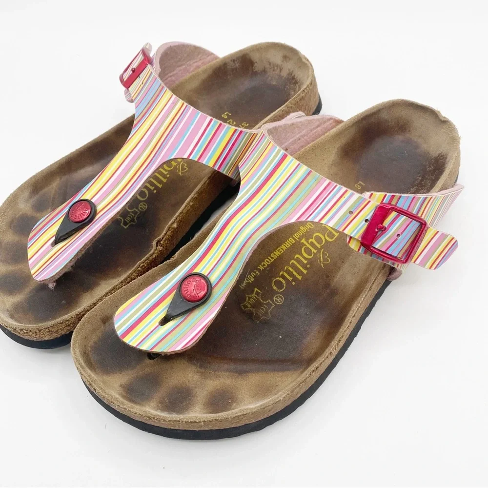 Birkenstock Papillio Pink Yellow Sandals with Cork Footbeds Comfy Casual Sz6-6.5 - Picture 2 of 9